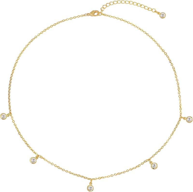 Tewiky Dainty 14k Gold Plated/Silver Cubic Zirconia Necklaces for Women, Simple CZ Jewelry Necklaces Trendy Gifts - Image 1